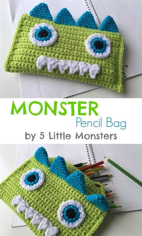 5 Little Monsters Crocheted Monster Pencil Bag Free Pattern Crochetbags Crochet Case Diy