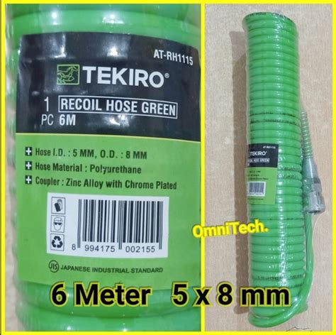 Jual Selang Angin Kompresor Spiral Recoil Hose Hijau Tekiro 6 M 5x8mm