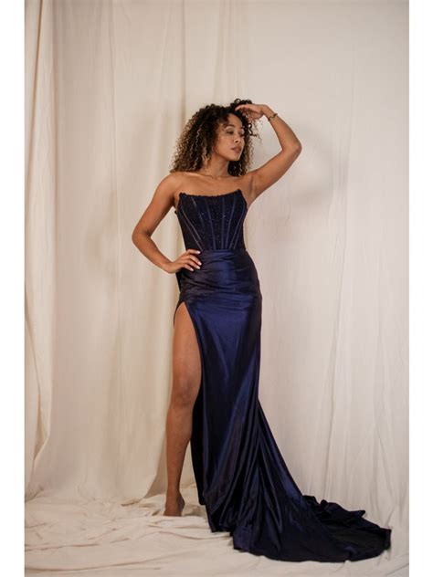 Robe Longue Bustier Bleu Marine Anne Sophie