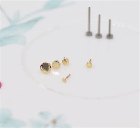 14k Solid Gold Dot Cartilage Gold Stud Earrings Disc Conch - Etsy