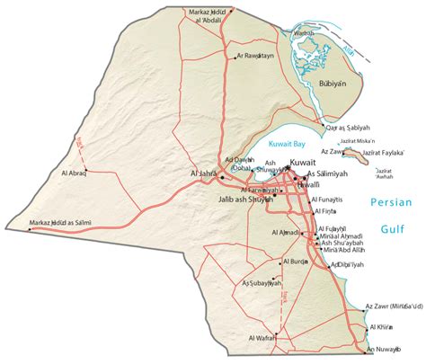 Kuwait Map - Cities and Roads - GIS Geography