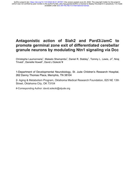 PDF Antagonistic Action Of Siah2 And Pard3 JamC To Promote Germinal