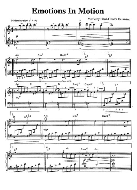 EMOTIONS IN MOTION Easy Piano Sheet music | Easy Sheet Music