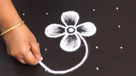 Simple Flower Muggulu Design With 7x1 Dots Easy Beginners Rangoli