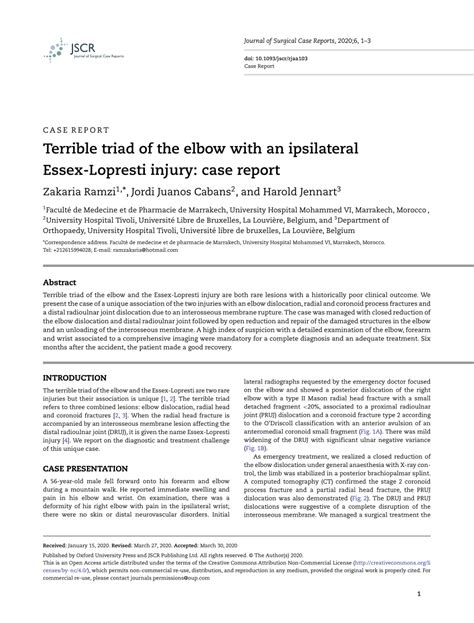 Pdf Terrible Triad Of The Elbow With An Ipsilateral Essex Lopresti