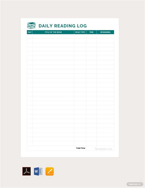 Daily Reading Log Template in PDF, Pages, Word, Google Docs - Download ...