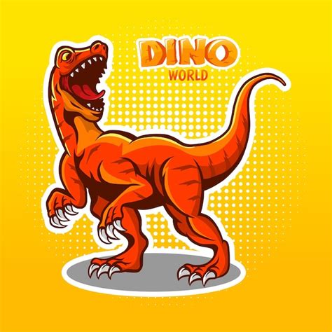 Ilustração colorida dos desenhos animados do dinossauro raptor Vetor