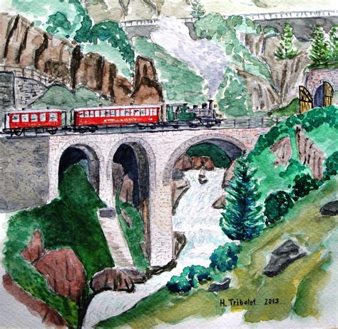 Eisenbahnen Aquarelle Berge Und Landschaften Hans Tribolet Visp