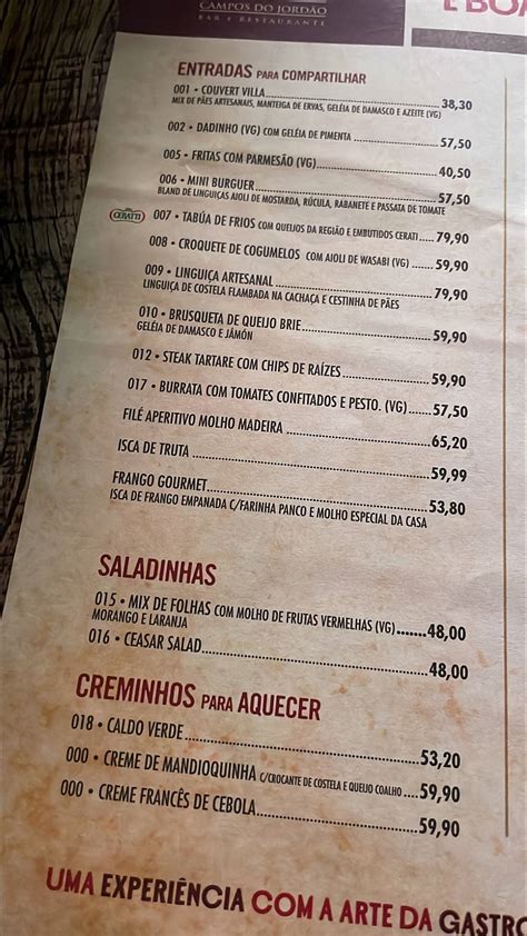 Menu at Villa di Phoenix pub bar Campos do Jordão Rua Djalma Forjaz