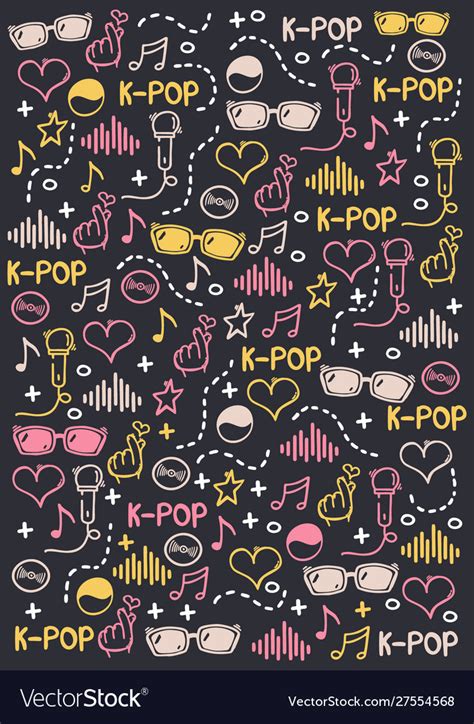 K pop hand draw doodle background korean music Vector Image