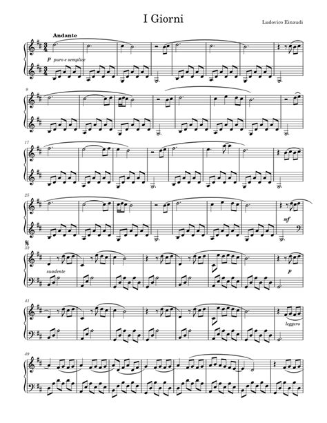 Ludovico Einaudi I Giorni Sheet Music For Piano Solo