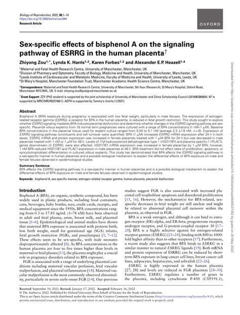 Pdf Sex Specific Effects Of Bisphenol A On The Signalling Pathway Of