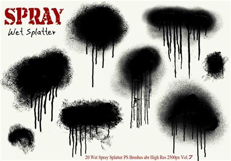 20 Ink Drip Paint Spray Splatter PS Brushes Vol 7 Free Photoshop