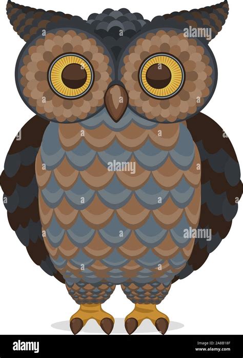 Wise Intelligent Blue And Brown Standing Owl Front View Vector