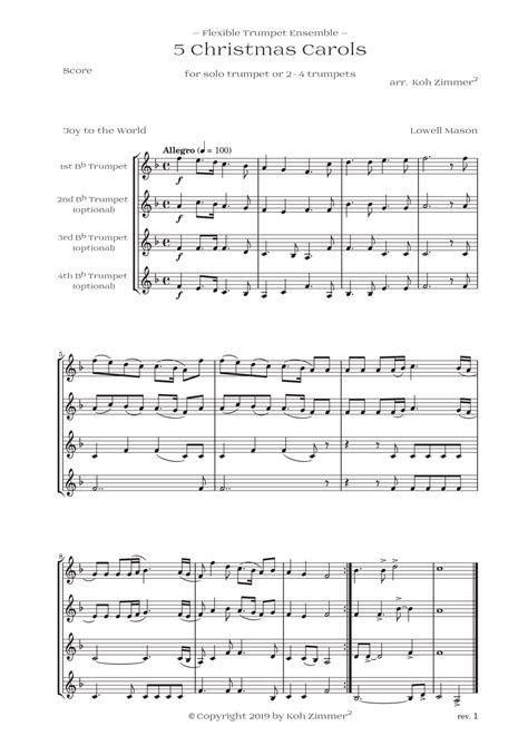 Trumpet Ensemble Sheet Music 5 Christmas Carols For Solo Trumpet Or 2