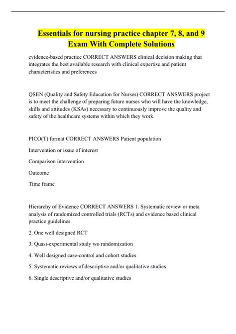 Essentials for nursing practice chapter 7, 8, and 9 Exam With Complete