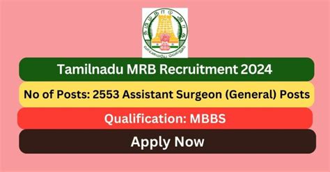 Tn Mrb Recruitment 2024 2553 Assistant Surgeon General Posts Apply