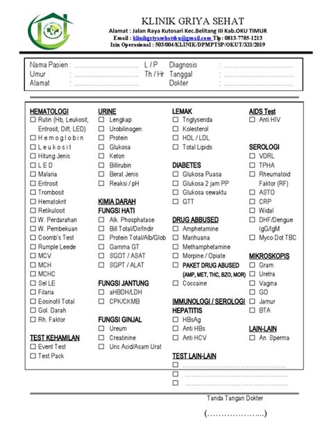 Formulir Pemeriksaan Lab Pdf Organic Compounds Medical Specialties