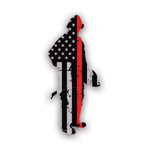 Tattered Thin Red Line American Flag Fireman Sticker Decal Self