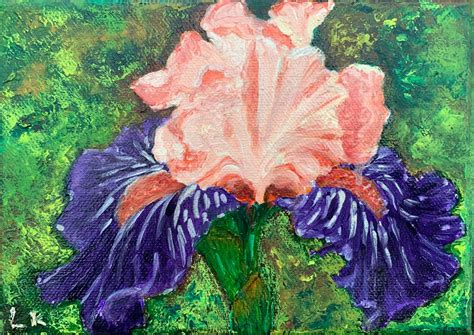 Oil Flower Painting On Canvas 5x7 Floral Wall Art Title Purple Iris