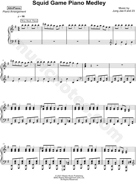 Atinpiano Squid Game Piano Medley Sheet Music Piano Solo In E Minor Download And Print Sku