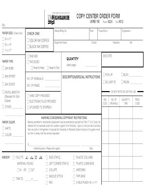 Fillable Online Pantherfile Uwm Copy Center Order Form Pantherfile