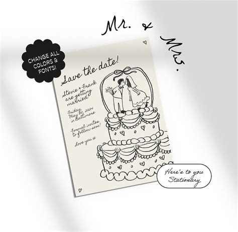 Handwritten Save The Date Template Scribble Illustrations People