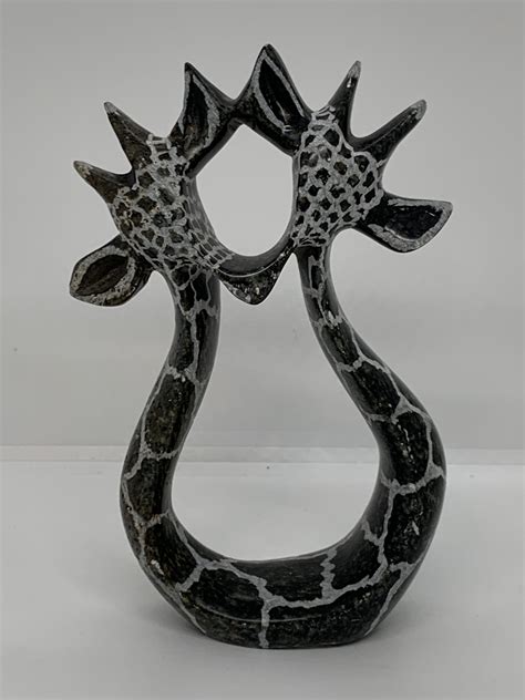 Entwined Giraffe Kissing Stone Statue - Vintage Keepsakes