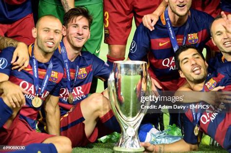 uefa super cup trophy winners stock  high res pictures