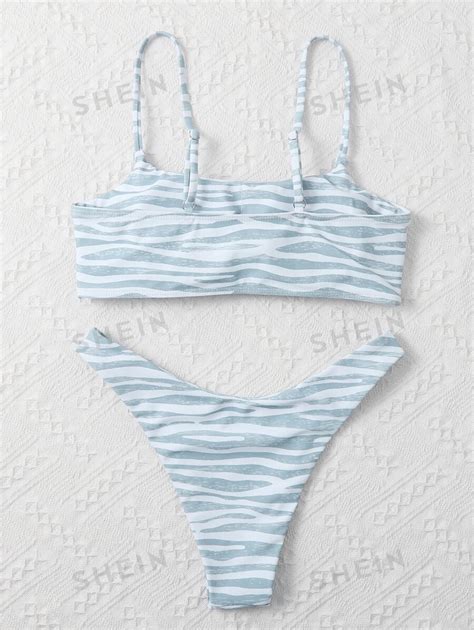 Shein Zebra Stripe High Cut Bikini Swimsuit Shein Eur