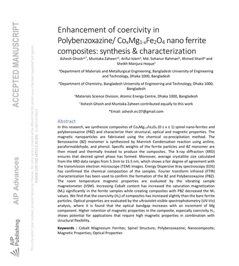 Pdf Enhancement Of Coercivity In Polybenzoxazine Coxmg Xfe O