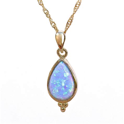 Blue Opal Gold Necklace For Woman Gold Opal Necklace Pendant Etsy