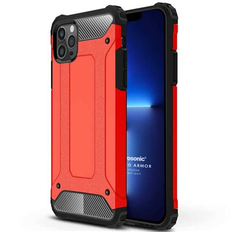 Microsonic Apple iPhone 13 Pro Max Kılıf Rugged Armor Kırmızı Kılıf