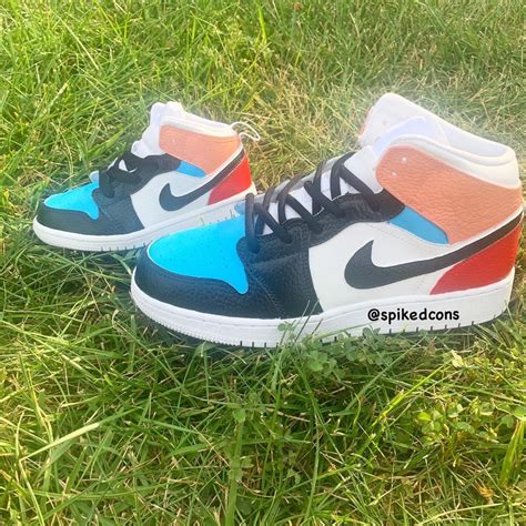 Custom Color Block Jordan 1s Black White Red Peach And Etsy