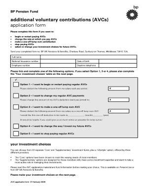 Fillable Online Additional Voluntary Contributions Avcs Application