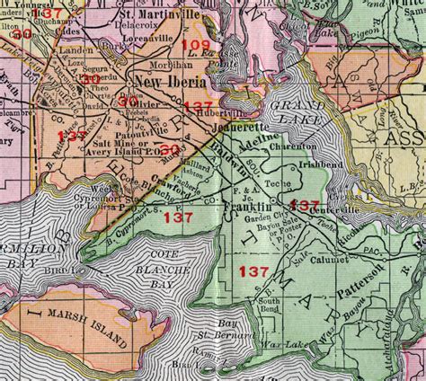 Iberia Parish Louisiana 1911 Map Rand Mcnally New Iberia Jeanerette Avery Island Oliver