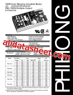 Psa U Datasheet Pdf Phihong Usa Inc