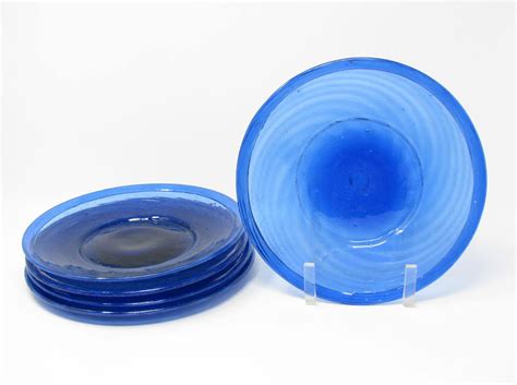 Vintage Handcrafted Blue Glass Salad Plates - 6 Pieces – edgebrookhouse