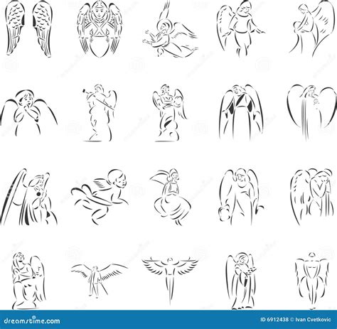 Folk Art Angels Clipart Black