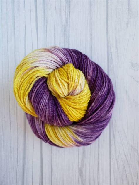 Purple And Gold Hand Dyed Wool Yarn Worsted Dk Sock Sparkle Yarn