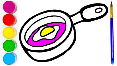 Frying Pan And Egg Drawing Painting And Colouring For Kids Toodles