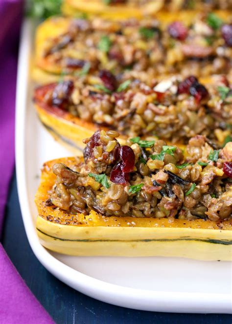 Wild Rice Stuffed Delicata Squash With Cranberries And Pecans