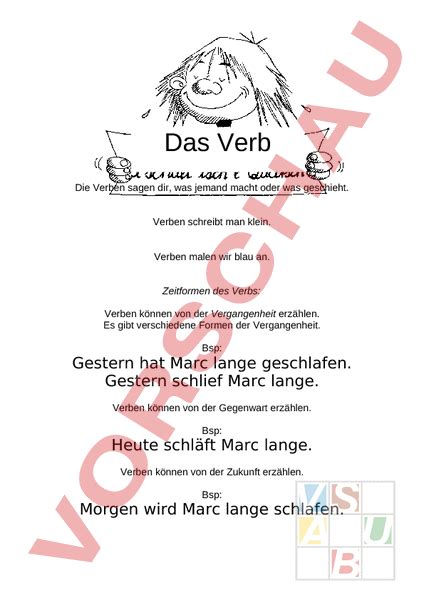 Arbeitsblatt Merkblatt Verb Deutsch Grammatik