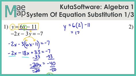 Kutasoftware Algebra 1 System Of Equations Substitution Part 1 Youtube