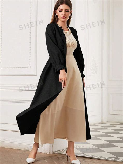 Shein Najma Abaya Arabe De Couleur Unie Avec Un Design De Ourlet