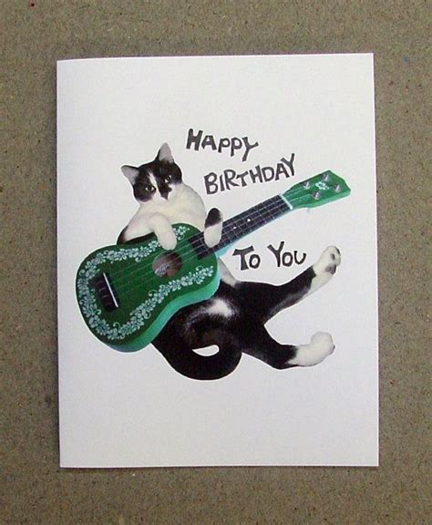 Cat Ukulele Printable Birthday Card Cat Birthday Card Etsy