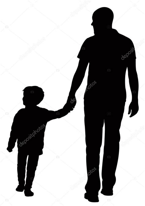 Pai E Filho Andando Silhueta Vetor Imagem Vetorial De Dr Art