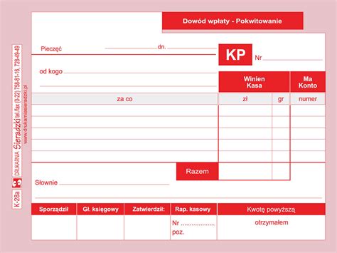 Dowód wpłaty KP KASA PRZYJMIE KP JEDNOKOLOROWE K 28A