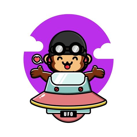 Cute Monkey On Spaceship Ufo Vector Art At Vecteezy