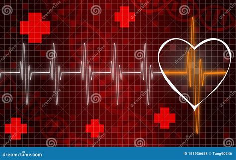 Heart Pulse Monitor With Signal In Red Stock Illustration